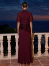 Chiffon A-Line High Neck Maxi Formal Dresses with Draped Sequin Waist Sash