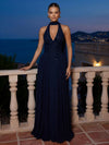 Chiffon A-Line Halter Maxi Formal Dresses with Sequin Bodice