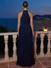 Chiffon A-Line Halter Maxi Formal Dresses with Sequin Bodice