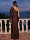Satin Mermaid One Shoulder Maxi Formal Dresses with Fringe