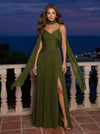 Chiffon A-Line Spaghetti Straps Maxi Formal Dresses with Delicate Pleated