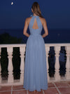 Mesh A-Line Halter Maxi Formal Dresses with 3D Flowers