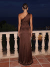 Satin Mermaid One Shoulder Maxi Formal Dresses with Side Waist Ruched