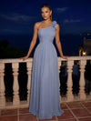 Mesh A-Line One Shoulder Maxi Formal Dresses with 3D Flowers