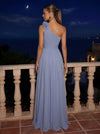 Mesh A-Line One Shoulder Maxi Formal Dresses with 3D Flowers