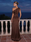 Satin A-Line One Shoulder Maxi Formal Dresses with Side Waist Ruched