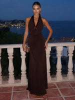 Jersey Mermaid Halter Maxi Formal Dresses with Sequin Trim