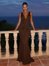 Chiffon Mermaid V Neck Maxi Formal Dresses with Ruched