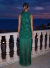 Jersey Sheath High Neck Maxi Formal Dresses with Fringe