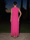 Chiffon Sheath One Shoulder Maxi Formal Dresses with Fringe