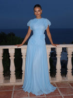 Chiffon A-Line Crew Neck Maxi Formal Dresses with Delicate Pleated