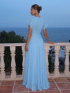 Chiffon A-Line Crew Neck Maxi Formal Dresses with Delicate Pleated