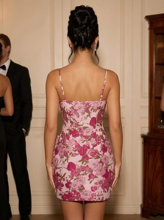 Jacquard Bodycon Spaghetti Straps Formal Dresses with 3D Flowers