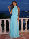 Chiffon A-Line High Neck Maxi Formal Dresses with Ruched Wide Waistband