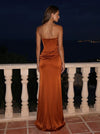 Satin Mermaid Strapless Sleeveless Maxi Formal Dresses with Side Draped Ruched