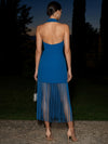 Jersey Sheath Stand Collar Midi Formal Dresses with 3D Flowers