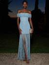 Jersey Sheath Off Shoulder Midi Formal Dresses with Fringes