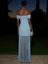 Jersey Sheath Off Shoulder Midi Formal Dresses with Fringes