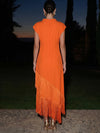 Jersey Sheath High Neck Maxi Formal Dresses with Fringes