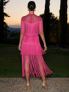 Mesh Sheath High Neck Midi Formal Dresses with Caps