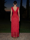 Jersey Sheath V Neck Maxi Formal Dresses with Fringes