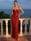 Sequins Sheath Sweetheart Maxi Formal Dresses with Corset Bodice