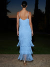 Fringes Sheath Spaghetti Straps Maxi Formal Dresses with Tiered