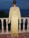 Satin Sheath Spaghetti Straps Maxi Formal Dresses with Sheer Chiffon Flowing Cape