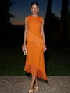 Jersey Sheath Crew Neck Maxi Formal Dresses with Fringes