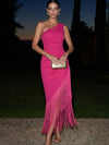 Jersey Sheath One Shoulder Maxi Formal Dresses with Fringes