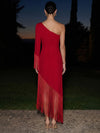 Jersey Sheath One Shoulder Maxi Formal Dresses with Fringes