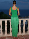 Jersey Sheath U-Neck Maxi Formal Dresses with Fringes