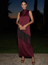 Satin Sheath High Neck Maxi Formal Dresses with Fringes