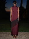 Satin Sheath High Neck Maxi Formal Dresses with Fringes