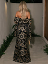 Jacquard Sheath Strapless Maxi Formal Dresses with Shawl
