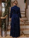 Burnout Velvet A-Line High Neck Maxi Formal Dresses with Pleated