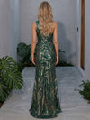 Jacquard Mermaid One Shoulder Maxi Formal Dresses with Ruffles