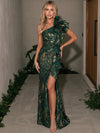 Jacquard Mermaid One Shoulder Maxi Formal Dresses with Side Slit