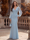Chiffon Mermaid V Neck Maxi Formal Dresses with Pleated