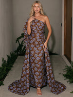 Jacquard Sheath One Shoulder Maxi Formal Dresses with Wraps