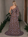 Jacquard Sheath One Shoulder Maxi Formal Dresses with Wraps