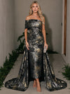 Jacquard Sheath Off Shoulder Maxi Formal Dresses with Wraps