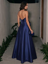 Satin A-Line Strapless Maxi Formal Dresses with 3D Flowers