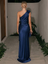 Satin Mermaid One Shoulder Maxi Formal Dresses with Side Waist Ruched