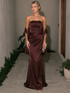 Satin Mermaid Strapless Maxi Formal Dresses with Shawl