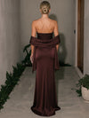 Satin Mermaid Strapless Maxi Formal Dresses with Shawl