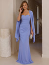 Jersey Mermaid Sweetheart Maxi Formal Dresses with Caps