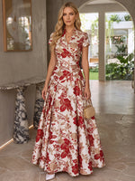 Jacquard A-Line Stand Collar Maxi Formal Dresses with Pleated
