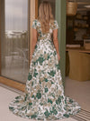 Jacquard A-Line Stand Collar Maxi Formal Dresses with Wraps