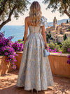 Jacquard A-Line One Shoulder Maxi Formal Dresses with Wide Defined Waistband